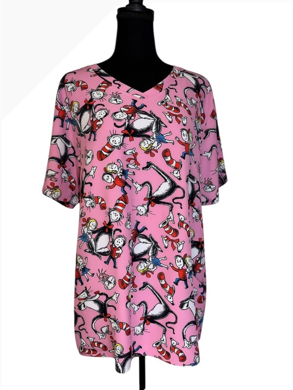 Dr. Seuss Pink Character Print V-Neck Tunic Top 2XL